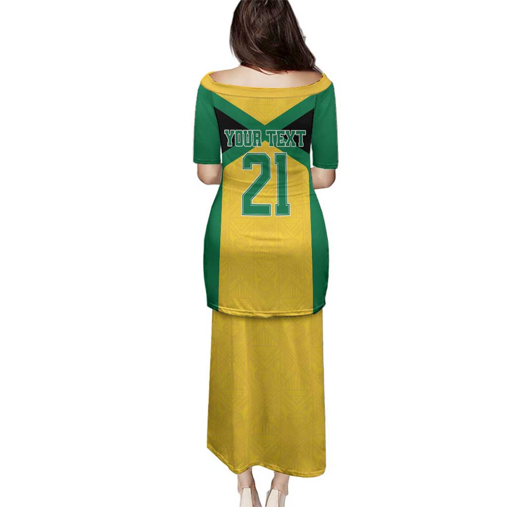 Jamaica Football Custom Family Matching Puletasi and Hawaiian Shirt Gold Ethnic Motifs - Wonder Print Shop