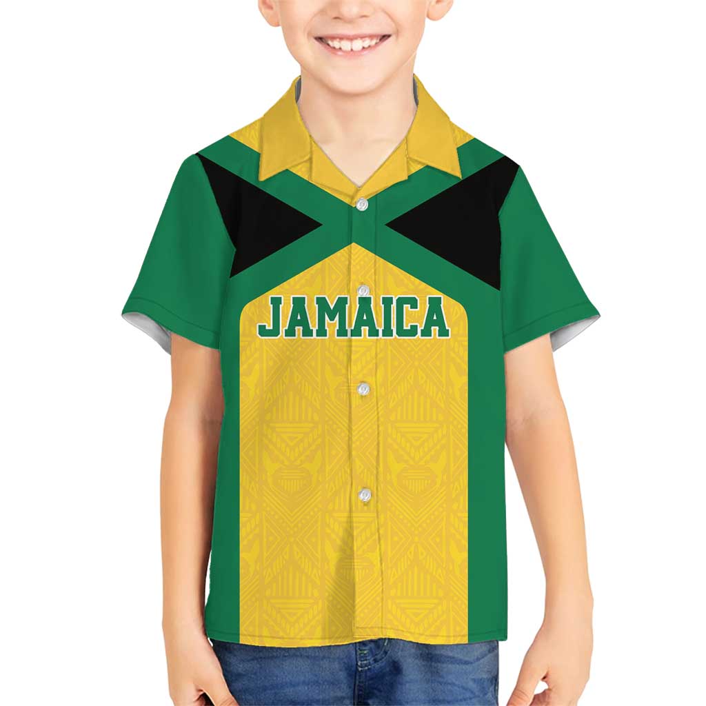 Jamaica Football Custom Family Matching Puletasi and Hawaiian Shirt Gold Ethnic Motifs - Wonder Print Shop