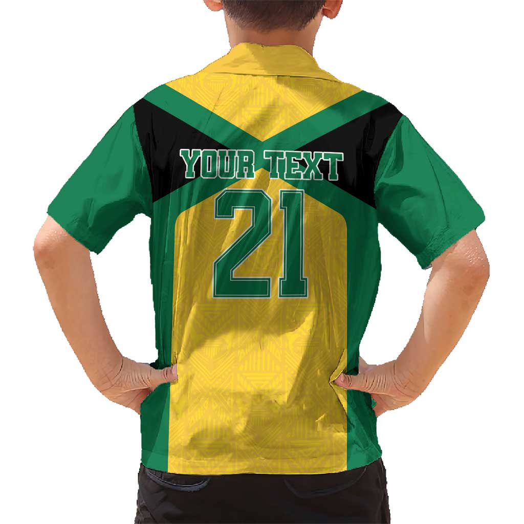 Jamaica Football Custom Family Matching Short Sleeve Bodycon Dress and Hawaiian Shirt Gold Ethnic Motifs - Wonder Print Shop