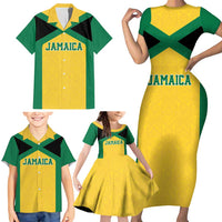 Jamaica Football Custom Family Matching Short Sleeve Bodycon Dress and Hawaiian Shirt Gold Ethnic Motifs - Wonder Print Shop
