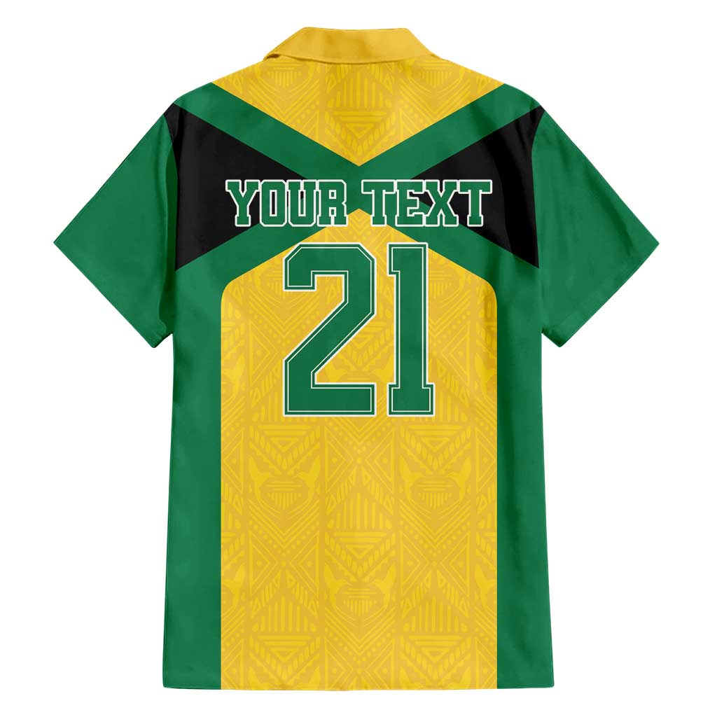 Jamaica Football Custom Family Matching Short Sleeve Bodycon Dress and Hawaiian Shirt Gold Ethnic Motifs - Wonder Print Shop