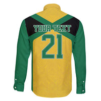 Jamaica Football Custom Family Matching Short Sleeve Bodycon Dress and Hawaiian Shirt Gold Ethnic Motifs - Wonder Print Shop