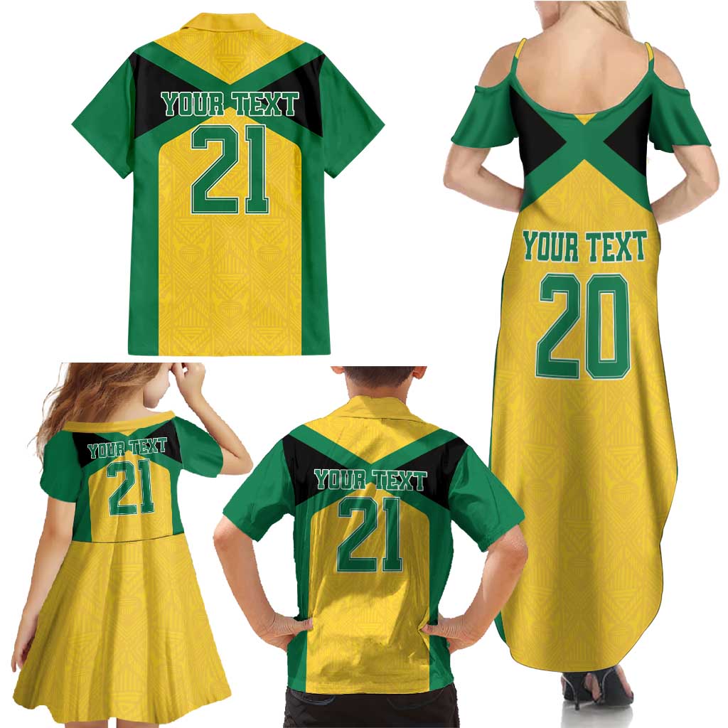 Jamaica Football Custom Family Matching Summer Maxi Dress and Hawaiian Shirt Gold Ethnic Motifs - Wonder Print Shop