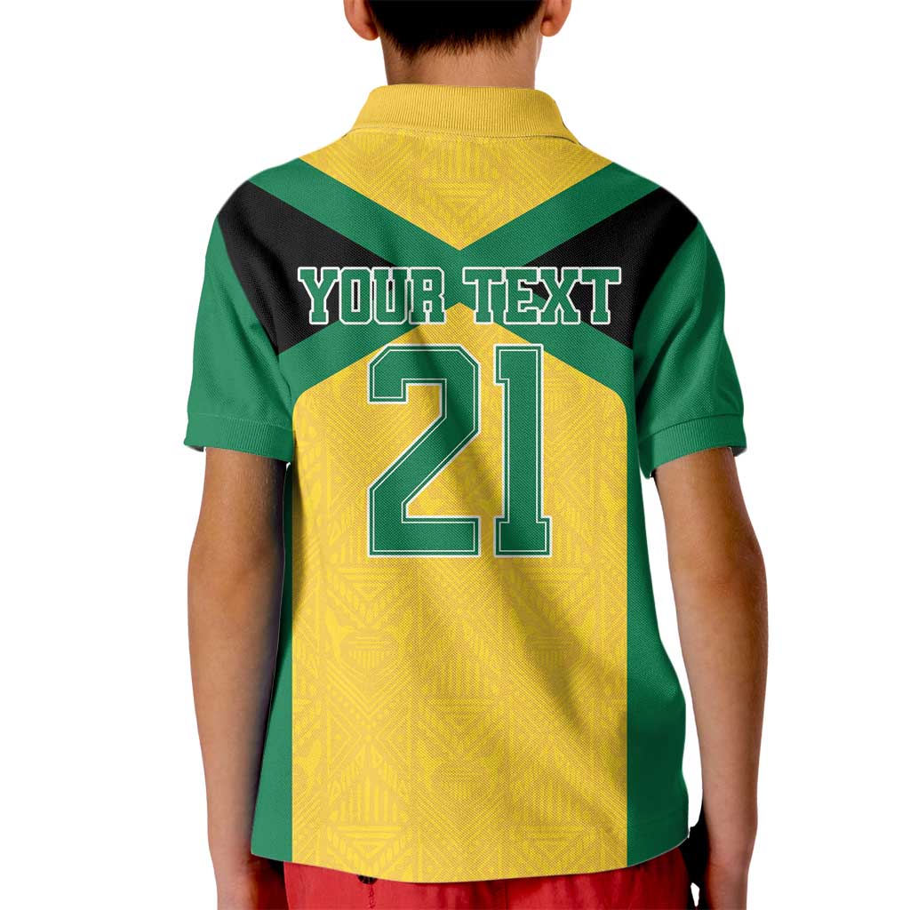 Jamaica Football Custom Kid Polo Shirt Gold Ethnic Motifs - Wonder Print Shop