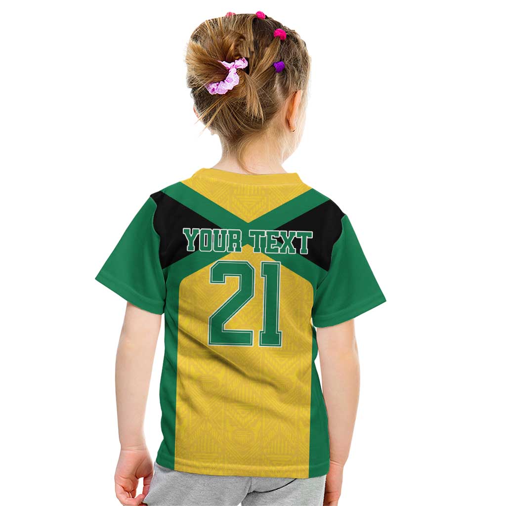 Jamaica Football Custom Kid T Shirt Gold Ethnic Motifs - Wonder Print Shop