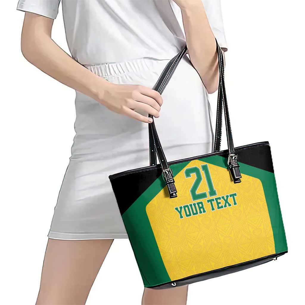 Jamaica Football Custom Leather Tote Bag Gold Ethnic Motifs - Wonder Print Shop