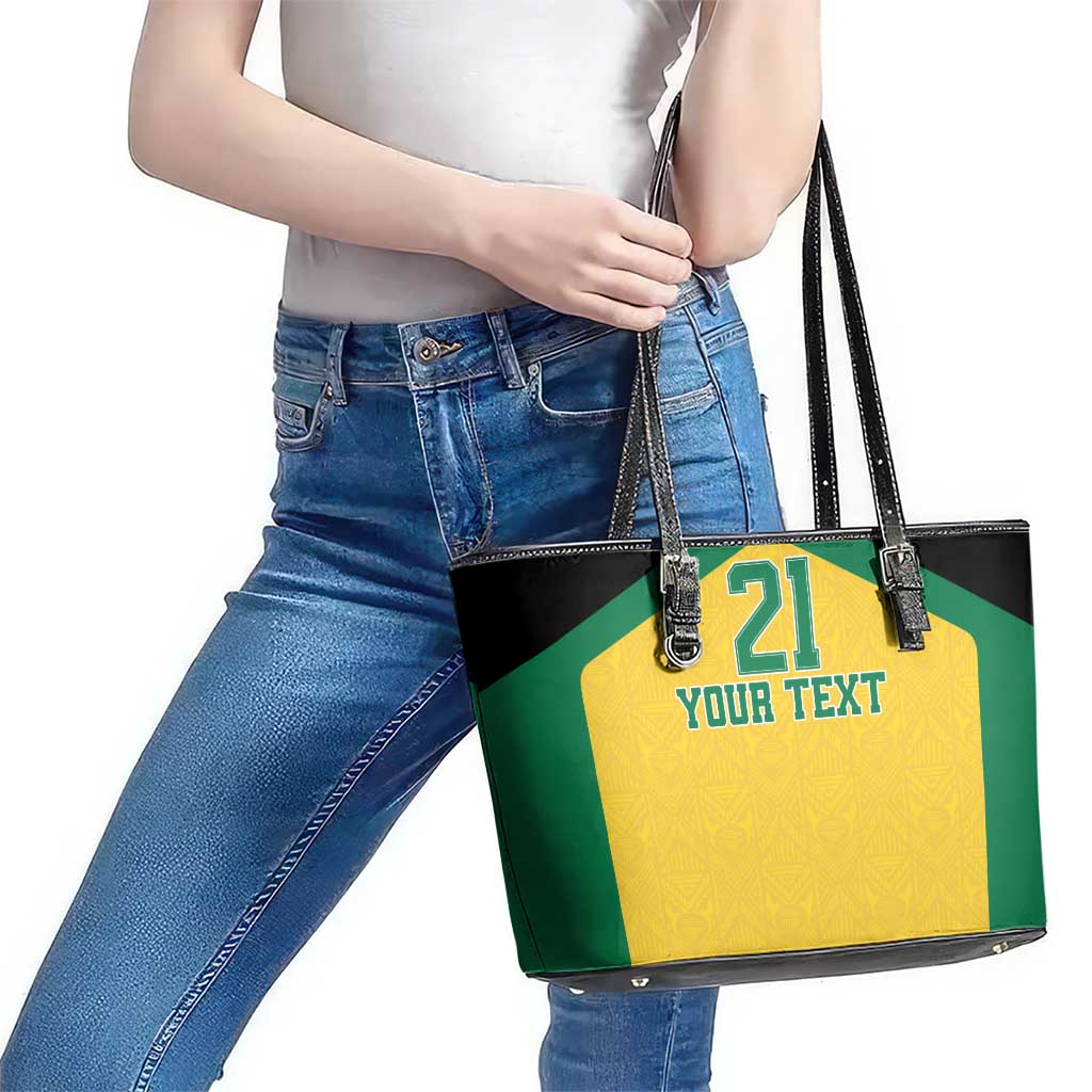 Jamaica Football Custom Leather Tote Bag Gold Ethnic Motifs - Wonder Print Shop