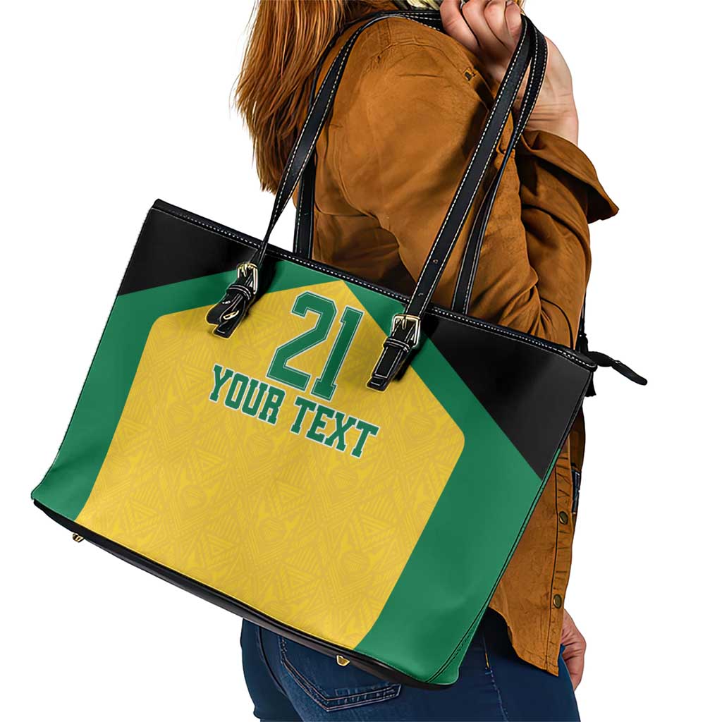 Jamaica Football Custom Leather Tote Bag Gold Ethnic Motifs - Wonder Print Shop