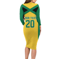 Jamaica Football Custom Long Sleeve Bodycon Dress Gold Ethnic Motifs - Wonder Print Shop