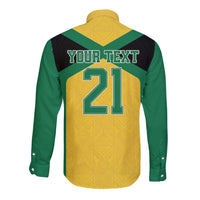 Jamaica Football Custom Long Sleeve Button Shirt Gold Ethnic Motifs - Wonder Print Shop