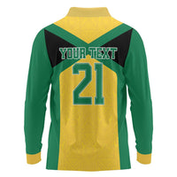 Jamaica Football Custom Long Sleeve Polo Shirt Gold Ethnic Motifs - Wonder Print Shop