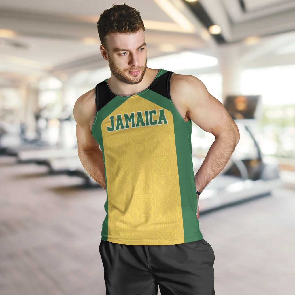 Jamaica Football Custom Men Tank Top Gold Ethnic Motifs - Wonder Print Shop