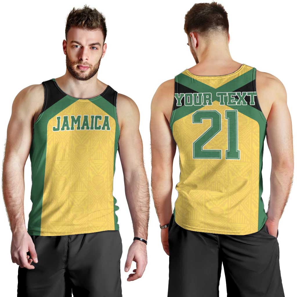 Jamaica Football Custom Men Tank Top Gold Ethnic Motifs - Wonder Print Shop