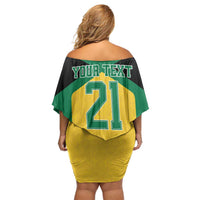 Jamaica Football Custom Off Shoulder Short Dress Gold Ethnic Motifs - Wonder Print Shop