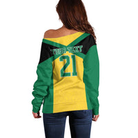 Jamaica Football Custom Off Shoulder Sweater Gold Ethnic Motifs - Wonder Print Shop