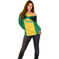 Jamaica Football Custom Off Shoulder Sweater Gold Ethnic Motifs - Wonder Print Shop
