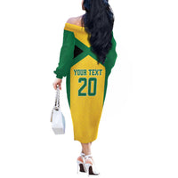 Jamaica Football Custom Off The Shoulder Long Sleeve Dress Gold Ethnic Motifs - Wonder Print Shop