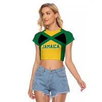 Jamaica Football Custom Raglan Cropped T Shirt Gold Ethnic Motifs - Wonder Print Shop