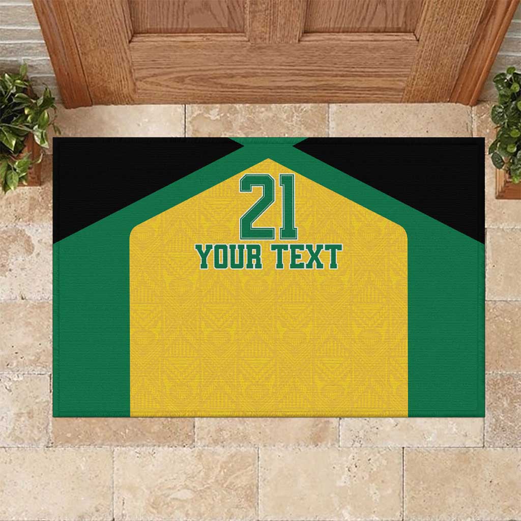 Jamaica Football Custom Rubber Doormat Gold Ethnic Motifs - Wonder Print Shop