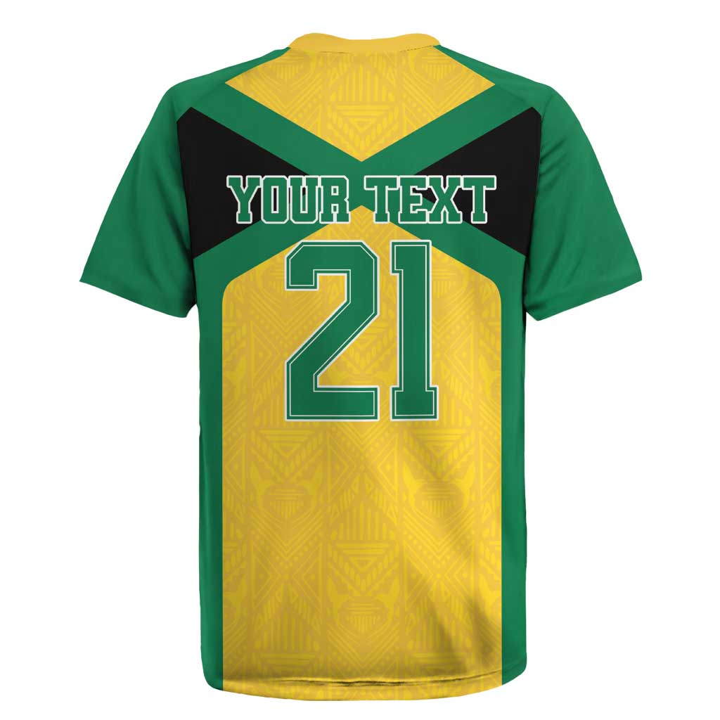 Jamaica Football Custom Rugby Jersey Gold Ethnic Motifs - Wonder Print Shop