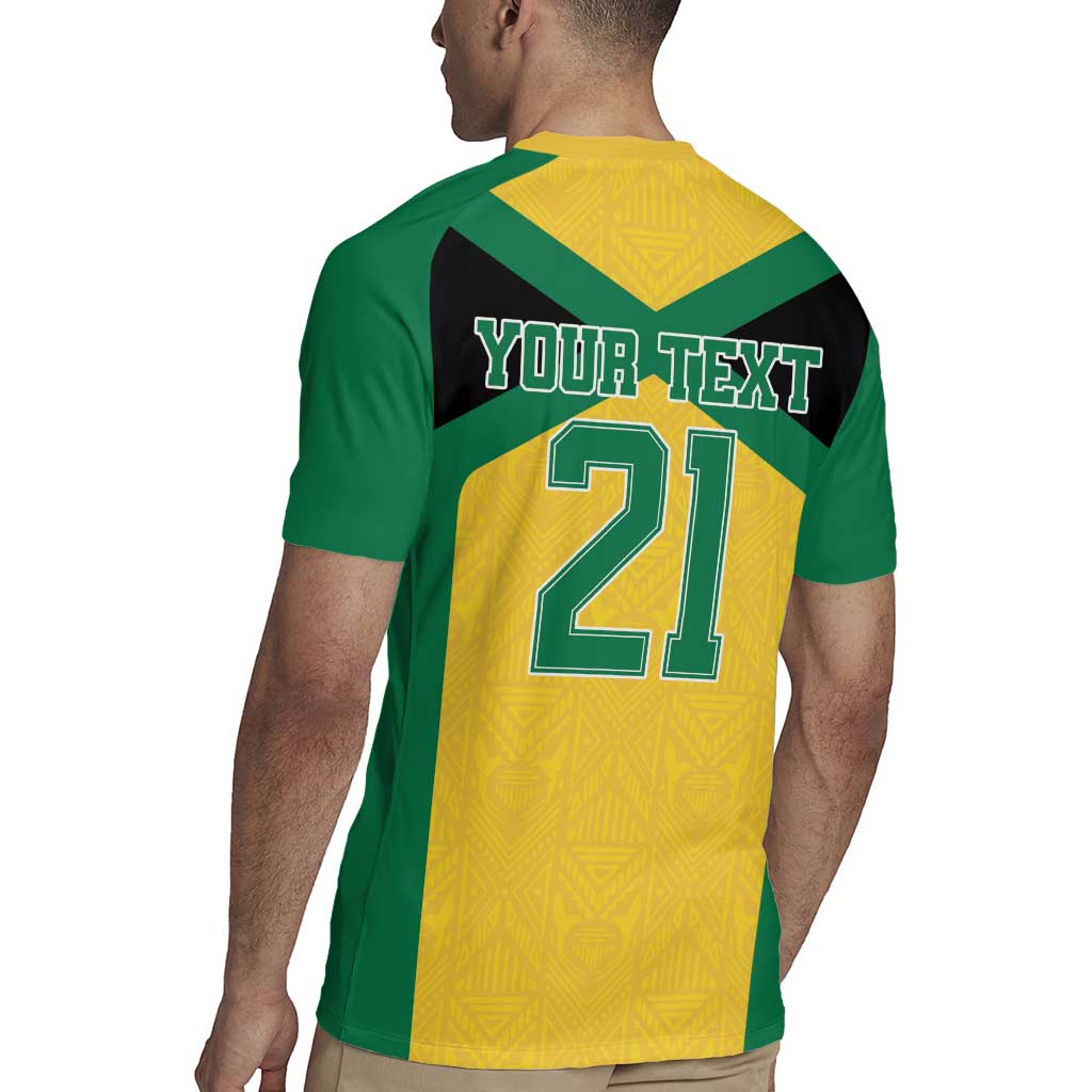 Jamaica Football Custom Rugby Jersey Gold Ethnic Motifs - Wonder Print Shop