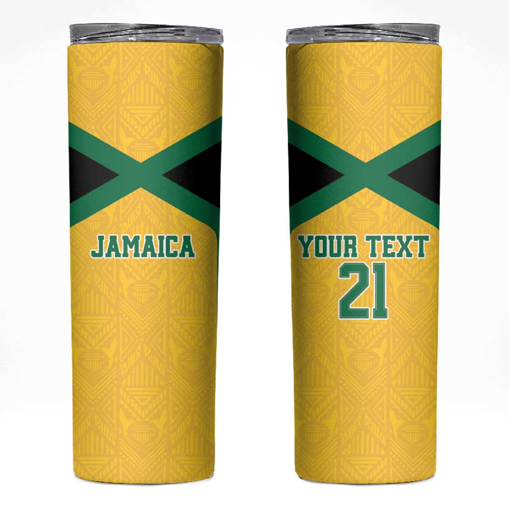 Jamaica Football Custom Skinny Tumbler Gold Ethnic Motifs - Wonder Print Shop