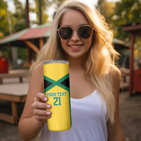 Jamaica Football Custom Skinny Tumbler Gold Ethnic Motifs - Wonder Print Shop