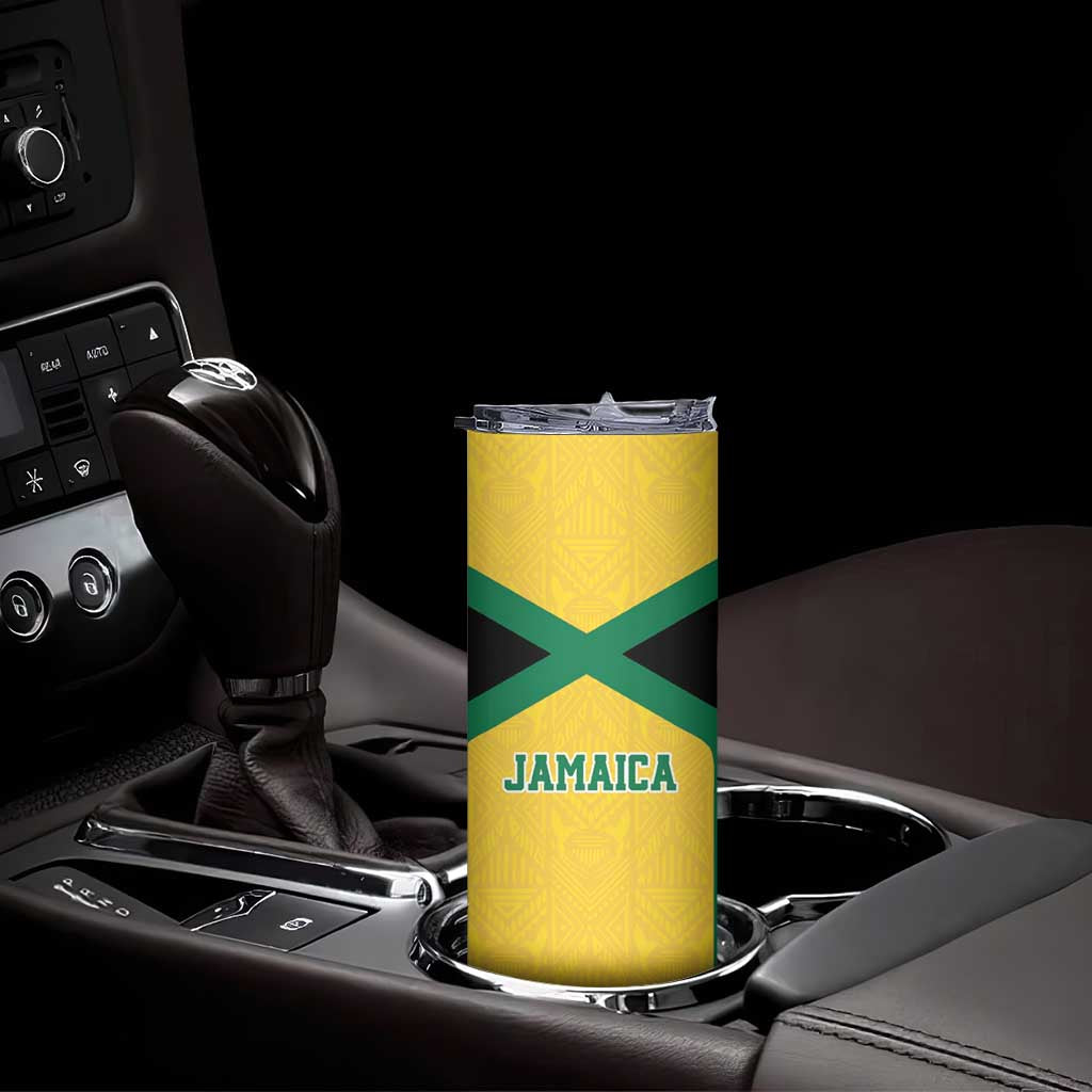 Jamaica Football Custom Skinny Tumbler Gold Ethnic Motifs - Wonder Print Shop