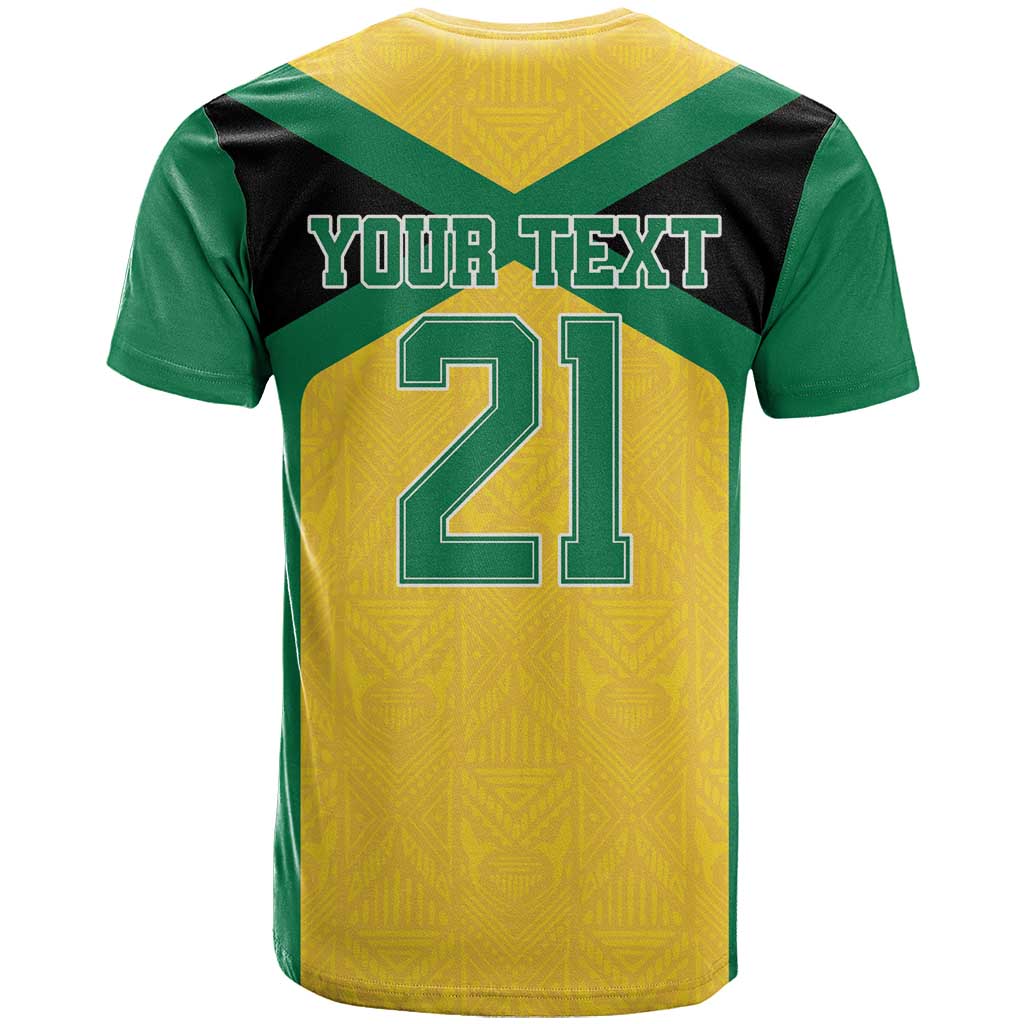 Jamaica Football Custom T Shirt Gold Ethnic Motifs - Wonder Print Shop