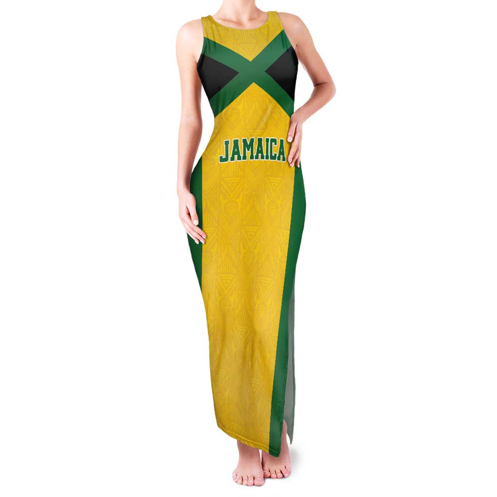 Jamaica Football Custom Tank Maxi Dress Gold Ethnic Motifs - Wonder Print Shop