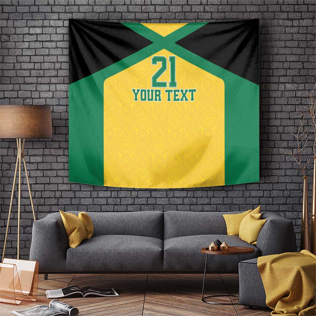 Jamaica Football Custom Tapestry Gold Ethnic Motifs - Wonder Print Shop