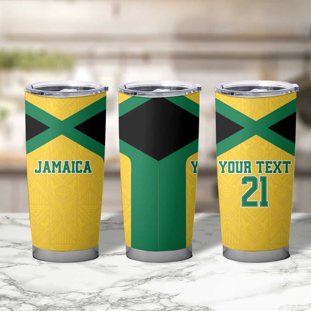 Jamaica Football Custom Tumbler Cup Gold Ethnic Motifs - Wonder Print Shop