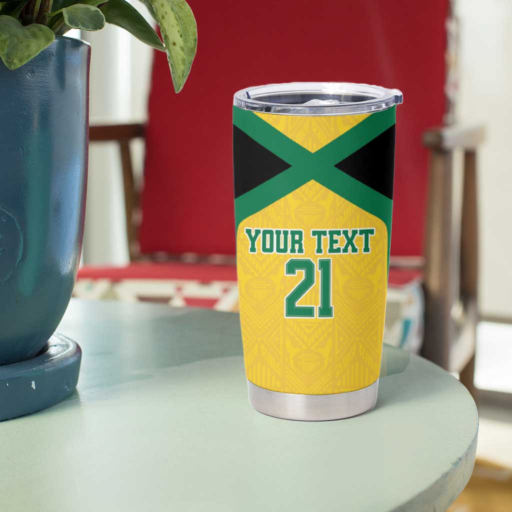Jamaica Football Custom Tumbler Cup Gold Ethnic Motifs - Wonder Print Shop