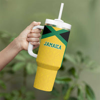 Jamaica Football Custom Tumbler With Handle Gold Ethnic Motifs - Wonder Print Shop