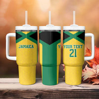 Jamaica Football Custom Tumbler With Handle Gold Ethnic Motifs - Wonder Print Shop