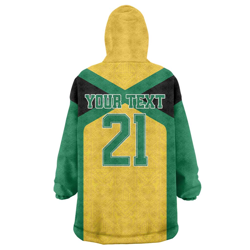 Jamaica Football Custom Wearable Blanket Hoodie Gold Ethnic Motifs - Wonder Print Shop
