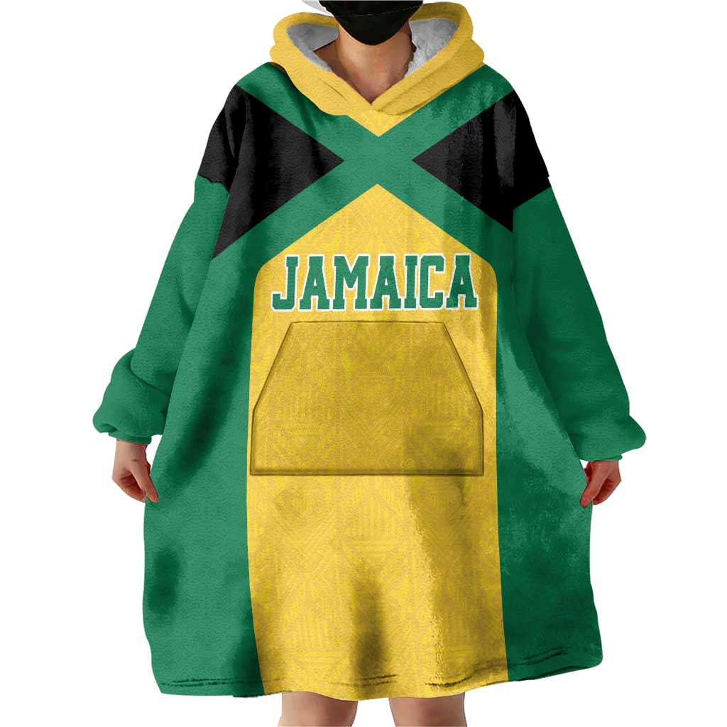 Jamaica Football Custom Wearable Blanket Hoodie Gold Ethnic Motifs - Wonder Print Shop