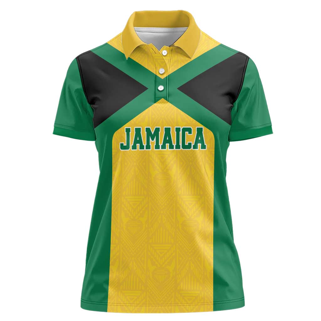 Jamaica Football Custom Women Polo Shirt Gold Ethnic Motifs - Wonder Print Shop