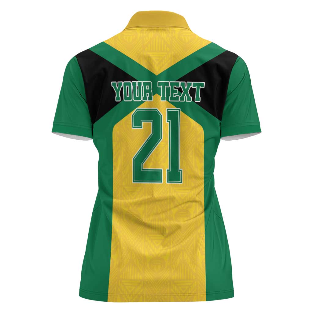 Jamaica Football Custom Women Polo Shirt Gold Ethnic Motifs - Wonder Print Shop