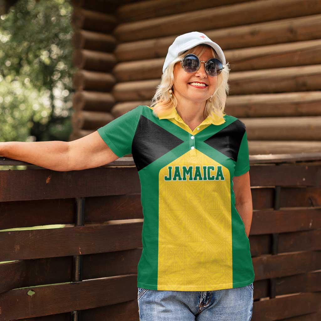 Jamaica Football Custom Women Polo Shirt Gold Ethnic Motifs - Wonder Print Shop