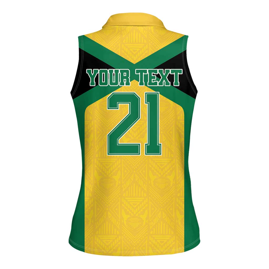 Jamaica Football Custom Women Sleeveless Polo Shirt Gold Ethnic Motifs - Wonder Print Shop