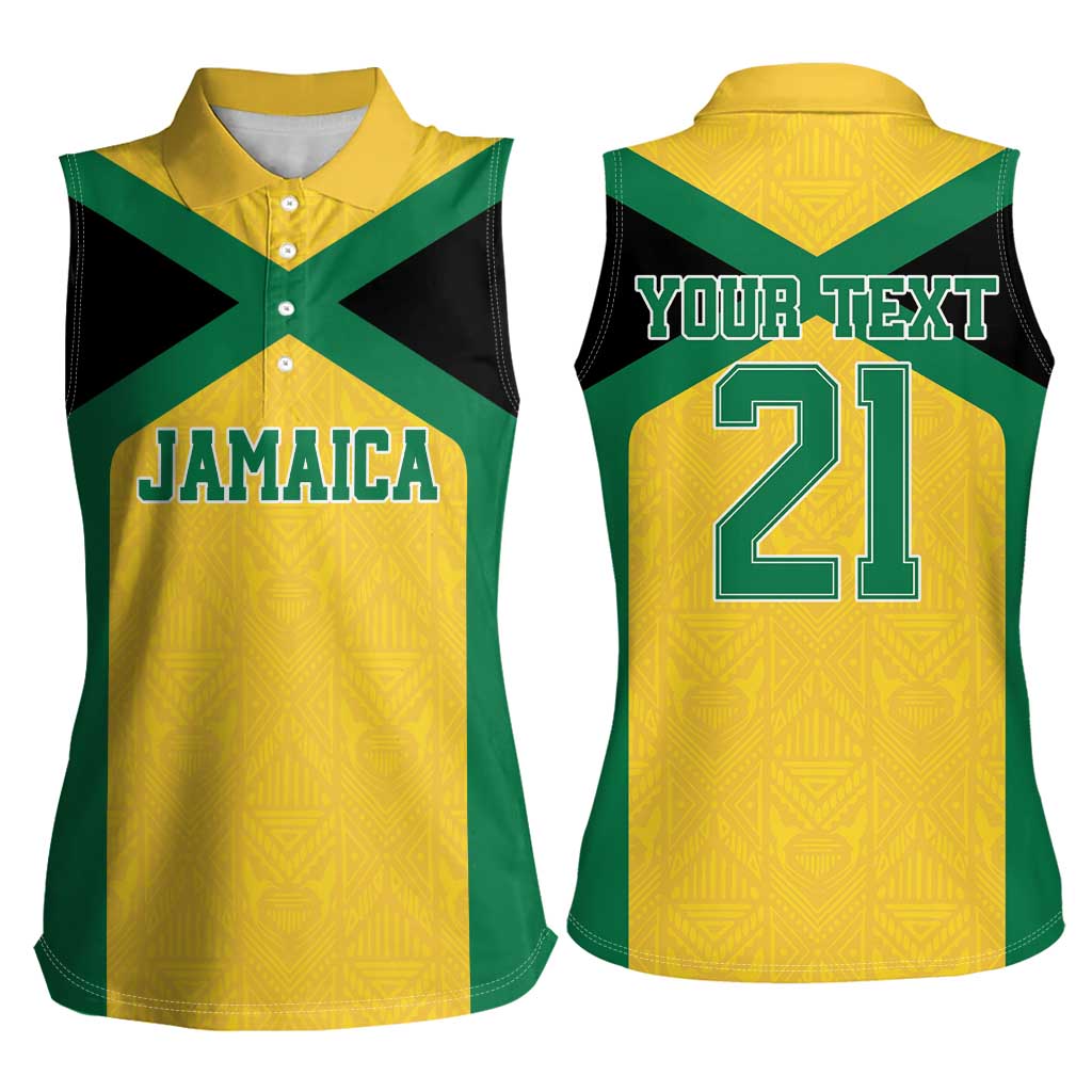 Jamaica Football Custom Women Sleeveless Polo Shirt Gold Ethnic Motifs - Wonder Print Shop