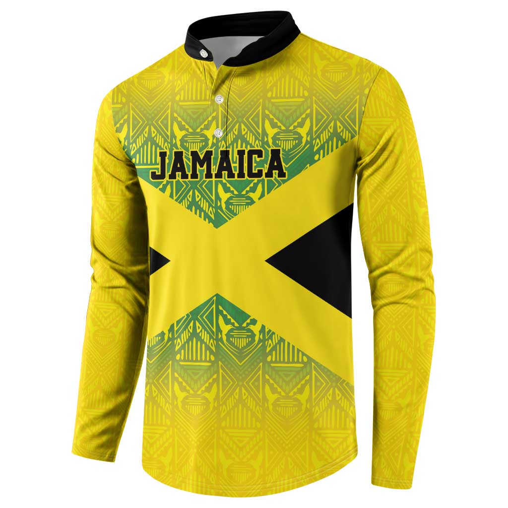 Custom Jamaica Reggae Boyz Button Sweatshirt With Traditional Pattern LT9 - Wonder Print Shop