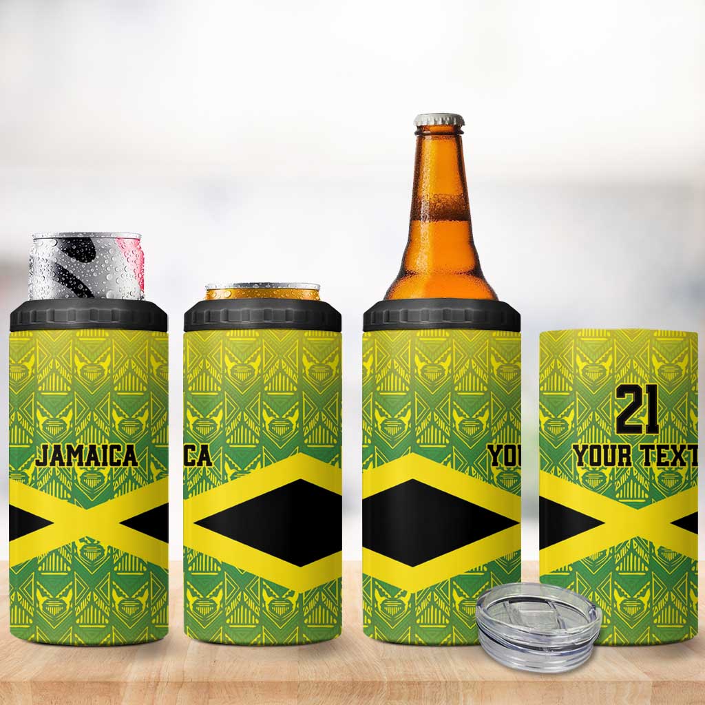 Custom Jamaica Reggae Boyz 4 in 1 Can Cooler Tumbler With Traditional Pattern LT9 - Wonder Print Shop