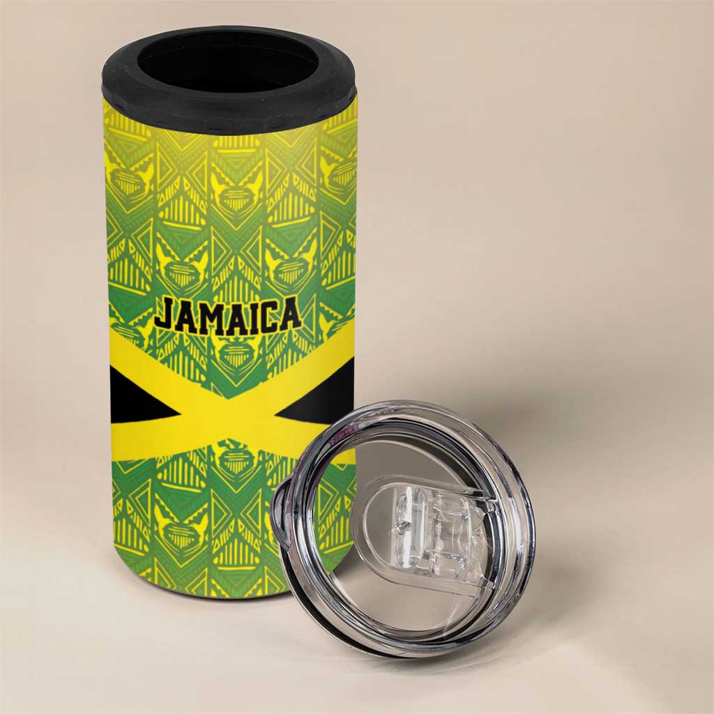 Custom Jamaica Reggae Boyz 4 in 1 Can Cooler Tumbler With Traditional Pattern LT9 - Wonder Print Shop