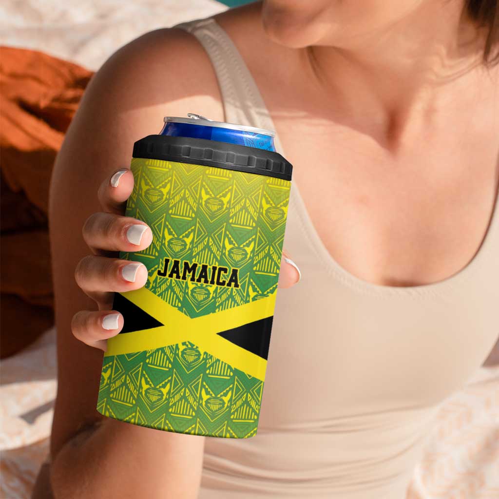 Custom Jamaica Reggae Boyz 4 in 1 Can Cooler Tumbler With Traditional Pattern LT9 - Wonder Print Shop