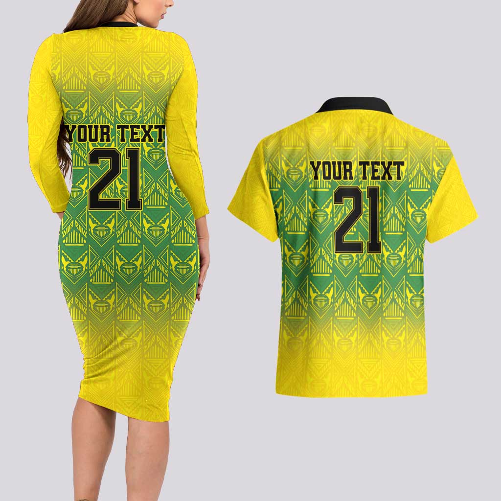 Custom Jamaica Reggae Boyz Couples Matching Long Sleeve Bodycon Dress and Hawaiian Shirt With Traditional Pattern LT9 - Wonder Print Shop