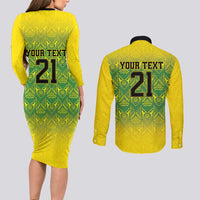 Custom Jamaica Reggae Boyz Couples Matching Long Sleeve Bodycon Dress and Long Sleeve Button Shirt With Traditional Pattern LT9 - Wonder Print Shop