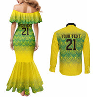 Custom Jamaica Reggae Boyz Couples Matching Mermaid Dress and Long Sleeve Button Shirt With Traditional Pattern