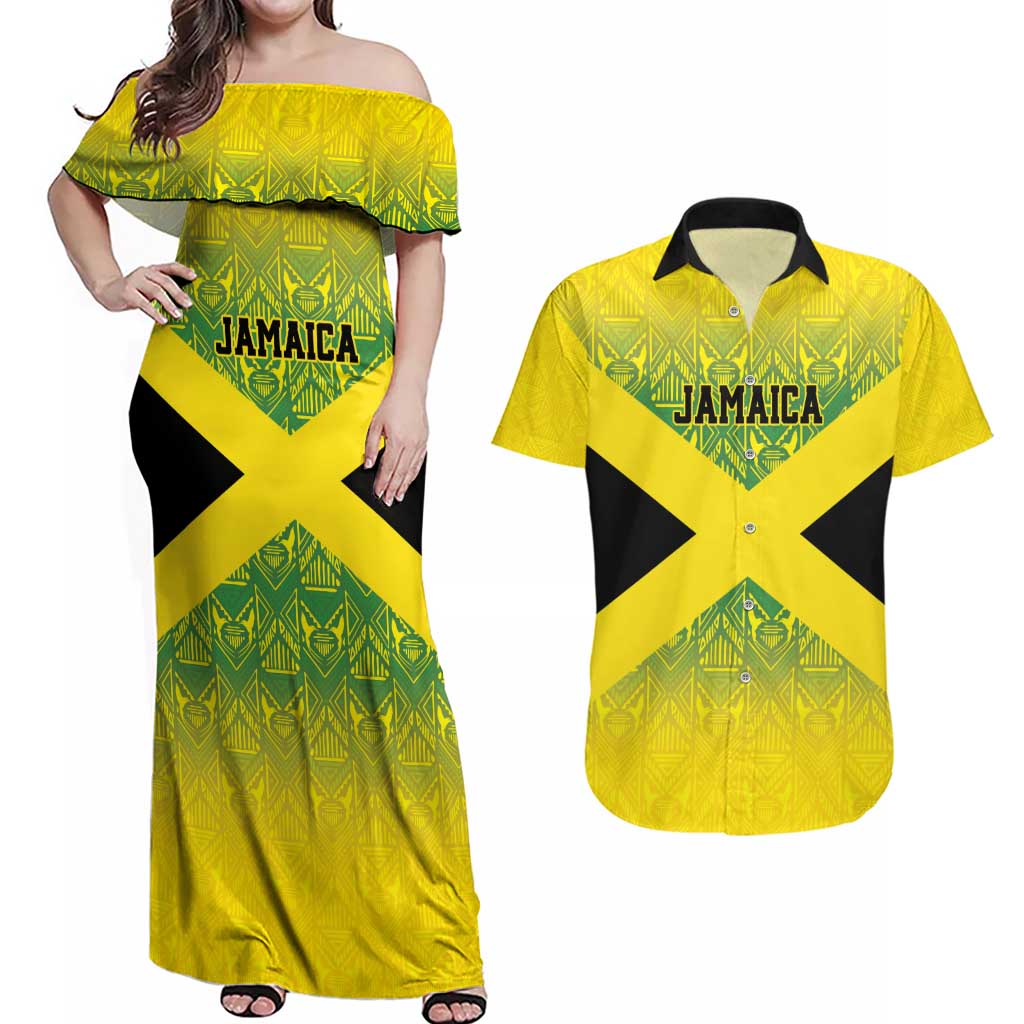 Custom Jamaica Reggae Boyz Couples Matching Off Shoulder Maxi Dress and Hawaiian Shirt With Traditional Pattern LT9 - Wonder Print Shop